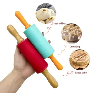 木制硅胶小迷你尺寸儿童游戏儿童烘焙工具食品级硅胶面杖双酚a免费