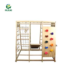 Toddler Wood Play Set Frame Wooden Indoor Playground With Slide And Climbing And Jungle Gym For Kids