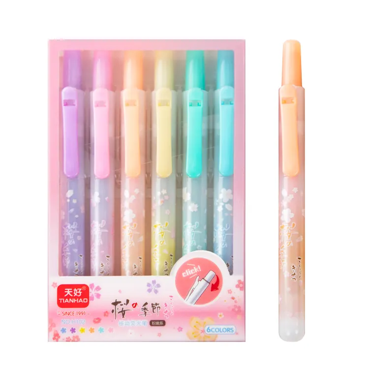 Press Highlighters Pen Set Wholesale Custom Fluorescent Marker Cheap Aesthetic Cute Pastel Highlighters