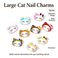Breloques 3D pour ongles en résine brillante motif chat KT dessin animé, imprimé léopard mignon, tailles variées, pour décoration d'ongles DIY et manucure
