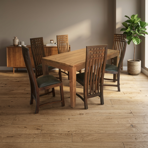 Modern Minimalist Solid Teak Wood Dining <b>Table</b> Set Includes 6 Walnut Chairs <b>for</b> Home Furniture <b>for</b> Dining Room Removable Feature - Product Image 3