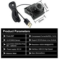 Caméra USB CMOS HD 2MP 25*25MM avec objectif sans distorsion à 90 degrés, module industriel sans pilote pour distributeur automatique de billets, kiosque