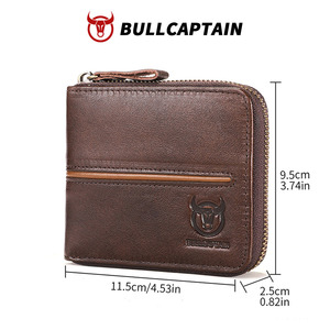 Portefeuille court vintage pour homme avec fermeture éclair, poche à monnaie, porte-cartes en cuir, blocage RFID, portefeuille en cuir véritable - Product Image 6