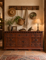 Petit buffet en bois avec armoires de rangement et tiroirs, buffet rustique sculpté pour salle à manger, salon