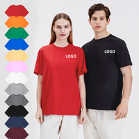 T-shirt pour homme en coton pur tricoté sur mesure, 200 grammes, col rond, coupe ample, couleur unie, anti-boulochage, manches courtes, grande taille