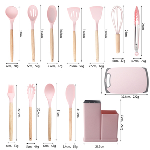 Wholesale Hot Selling Non <b>Stick</b> 19 Pieces Silica Gel Cooking Tools Kit <b>Silicone</b> Kitchen Utensils Set With Wooden Handle - Product Image 3