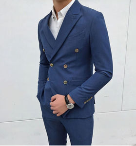 Custom Made Migliore degli uomini Blu A Doppio Petto Slim Fit Giacca Sportiva degli uomini di Partito 2 Pezzo del <span class=keywords><strong>Vestito</strong></span> di Autunno abito Da Sposa Sposo ha raggiunto il picco Risvolto <span class=keywords><strong>Vestito</strong></span> - Product Image 6