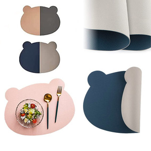 Mantel Individual de Cuero con Diseño de Osito, Rosa y Gris, de PVC, Impermeable, Resistente al Aceite y al Calor, para Niños y Bebés, para Mesa de Comedor - Product Image 2