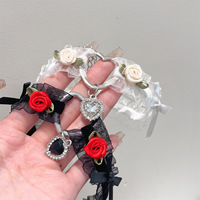 Collier ras de cou en chaîne de bambou en cuivre avec pendentif en cristal en forme de cœur Lolita mignon en dentelle rose de style japonais pour fille douce