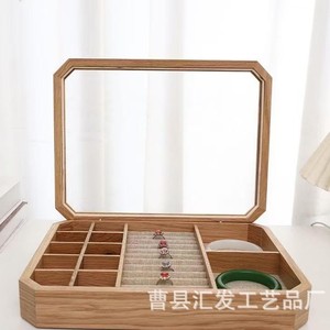 Solid Wood Jewelry Storage <b>Box</b> With Transparent Lid 18L Desktop Organizer Modern Minimalist Design - Product Image 3