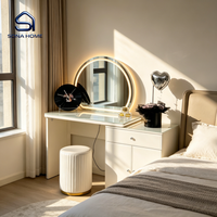 Coiffeuse de chambre à coucher avec miroir à bande LED, tiroir et armoire