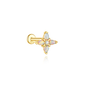 Piercing de Plata de Ley S925 de 16G con Ópalo Geométrico en Forma de Lágrima y Circonita 5A, con Parte Trasera Plana y Diseño de Flor - Product Image 1