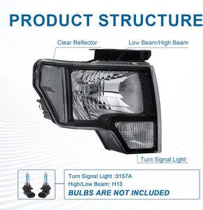Phares Premium pour Ford F150 Pickup 2009-2014 F-150 2010 2011 2012 2013 Réflecteur Transparent Boîtier Noir - Product Image 3