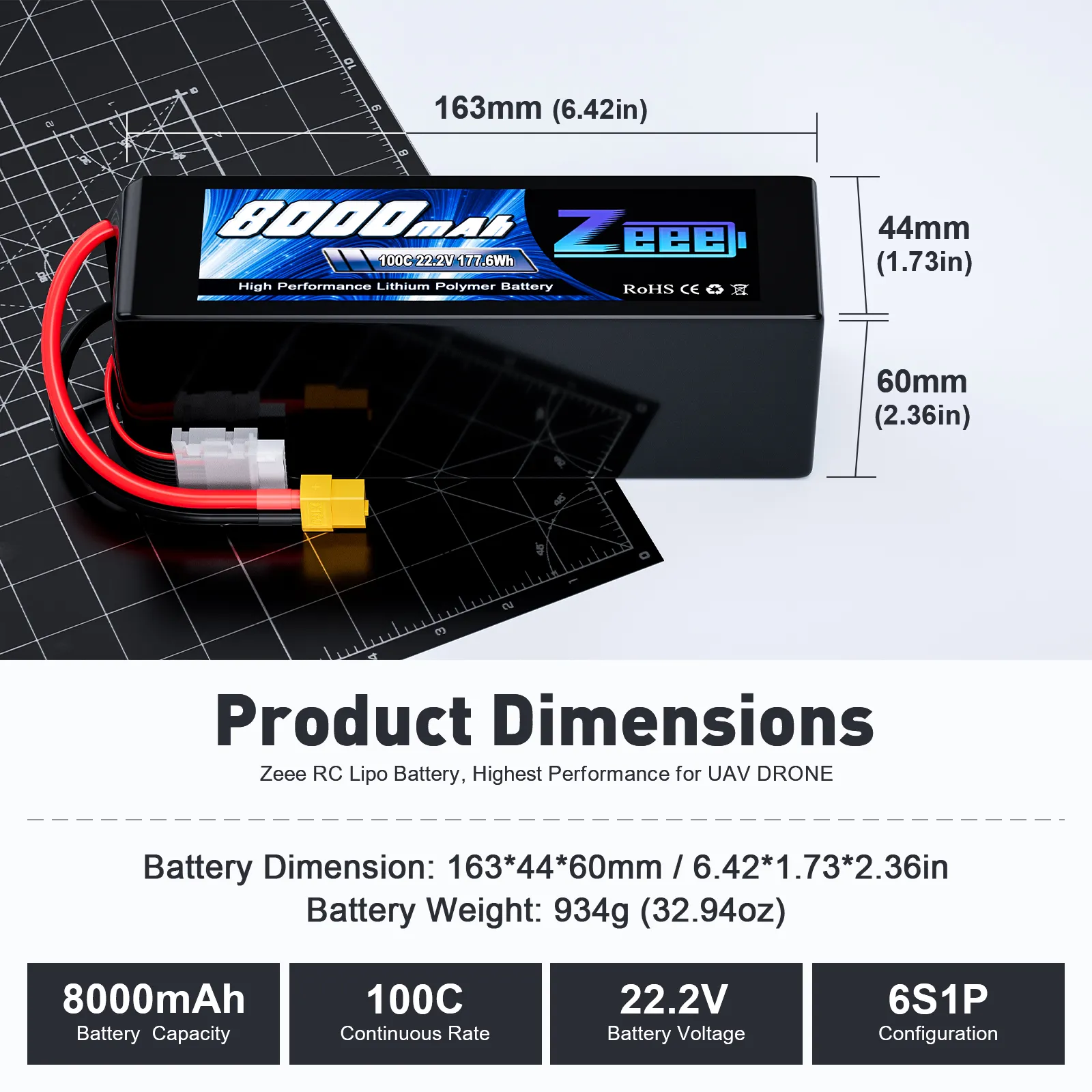 ZEEE FPV ड्रोन बैटरी 6S 22.2V 7500/22000/5200/6500/8000/9000/10000mAh लाइपो बैटरी 7-8 इंच 400-450mm X8 10 इंच FPV ड्रोन के लिए