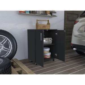 Armoire de rangement DB à double porte finition wengue noire avec roulettes pour étagères de garage - Product Image 1