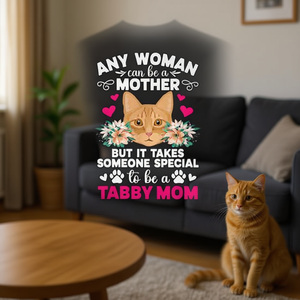 Camiseta naranja para mujer con diseño de gato y cita, modelo Orange Tabby Cat Mom - Product Image 3