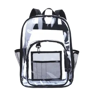 S M L Sturdy Clear Backpack Custom Logo Pocket PVC Transparent See Through Backpack For School Kids Teenager