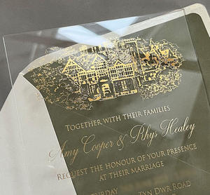 透明亚克力婚礼请柬，带金箔压花塑料玻璃婚礼接待请柬胶印 - Product Image 5