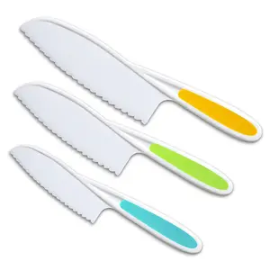 3件套尼龙厨房烤刀套装儿童安全烹饪厨师刀，用于烹饪和切割水果、蔬菜和蛋糕