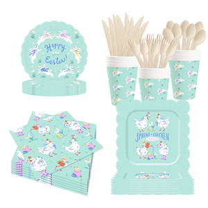 Decoración para Fiesta Temática de Animales DAMAI, Platos, Vasos y Servilletas Desechables de Papel Azul Ácido con Diseño de Conejo y Pollo, Juego de Vajilla - Product Image 2