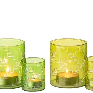 Tealight chủ lá thủy tinh màu xanh lá cây bán buôn nến tàu kỳ nghỉ nến chủ sở hữu lễ hội Nến Ly