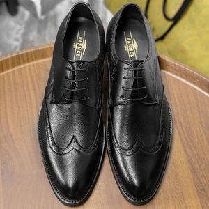 Chaussures Oxford pour hommes en cuir véritable, faites à la main, de haute qualité, respirantes, pour mariage, fête, bureau, chaussures décontractées pour hommes - Product Image 1