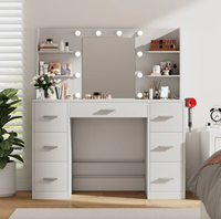 Mobilier de chambre à coucher moderne Commode de maquillage à lumière LED Table de toilette de bureau transparente à 13 tiroirs avec station de charge