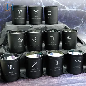 2022 High Quality Black Crystal Zodiac Pisces Manifestation Infused Healing Scented Candle For Home Decoration