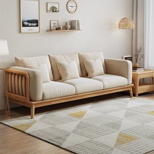 Japanese Style Solid Wood Fabric Sofa Creamy Wabi Sabi Modern Living Room Upholstered Square Shape For Small Apartments - Product Image 1