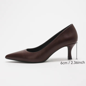 Chaussures à talons pour femmes en <span class=keywords><strong>cuir</strong></span> mat noir à bout pointu 6002-25, <span class=keywords><strong>talon</strong></span> moyen, confortables, chaussures à talons hauts pour le travail de bureau - Product Image 2
