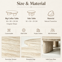 Ensemble de tables basses en travertin naturel, rondes, irrégulières, modernes, minimalistes, meubles de salon, villa, hôtel, OEM, vente en gros