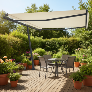 Auvent en fer anthracite 177,2x96,5 pouces, fixation murale, pare-soleil rétractable pour terrasse, couverture extérieure, style moderne, commande manuelle - Product Image 2