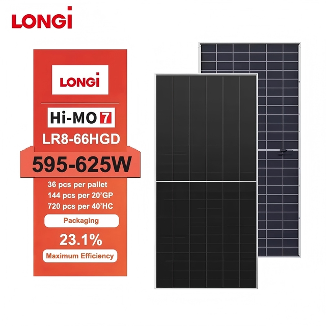 Longi N Type Solar Panel Hi-Mo 7 LR8-66HGD 600W 605W 610W 615W 620W 625 Watts TOPcon Bifacial Photovoltaic Modules on Sale