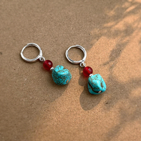 Boucles d'oreilles pendantes faites à la main pour femme, style ethnique vintage occidental, bleu turquoise et cuivre rouge, collection 2026 Comiya
