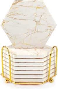 Marble <b>Coasters</b> for Drinks Absorbent with <b>Cork</b> Base, 8pcs Drink <b>Coasters</b> for Wooden Table Gold Ceramic Cup <b>Coaster</b> Set - Product Image 1