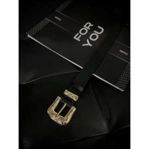 Cinturón para mujer Fiori, negro con hebilla de aleación dorada, cinturón de cuero PU de estilo informal para uso diario - Product Image 3