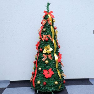 인기 급상승 중인 빨간색 팝업 크리스마스 트리, 접이식 소재, 조명 포함, 크리스마스 볼, 리본 장식, 대형 모델 - Product Image 4