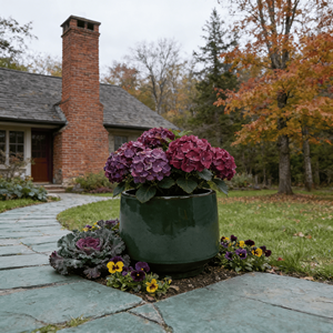 Pot de fleurs de jardin moderne pour la décoration de la maison, en argile respirante, vert foncé, fait à la main, glaçure solide, céramique, rond, avec trou de drainage 1 - Product Image 4