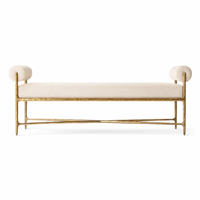 Banc d'entrée vintage avec accoudoirs roulés, banc de bout de lit rembourré, cadre en métal doré antique, siège de fenêtre, mobilier de couloir