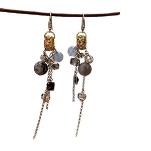 Boucles d'oreilles vintage en alliage plaqué argent antique pour femme, bijoux de fête avec breloque cœur et design à pompon - Product Image 4