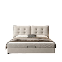 Lit capitonné moderne en tissu italien, lit double king/queen size confortable avec sommier en bois massif pour chambre principale
