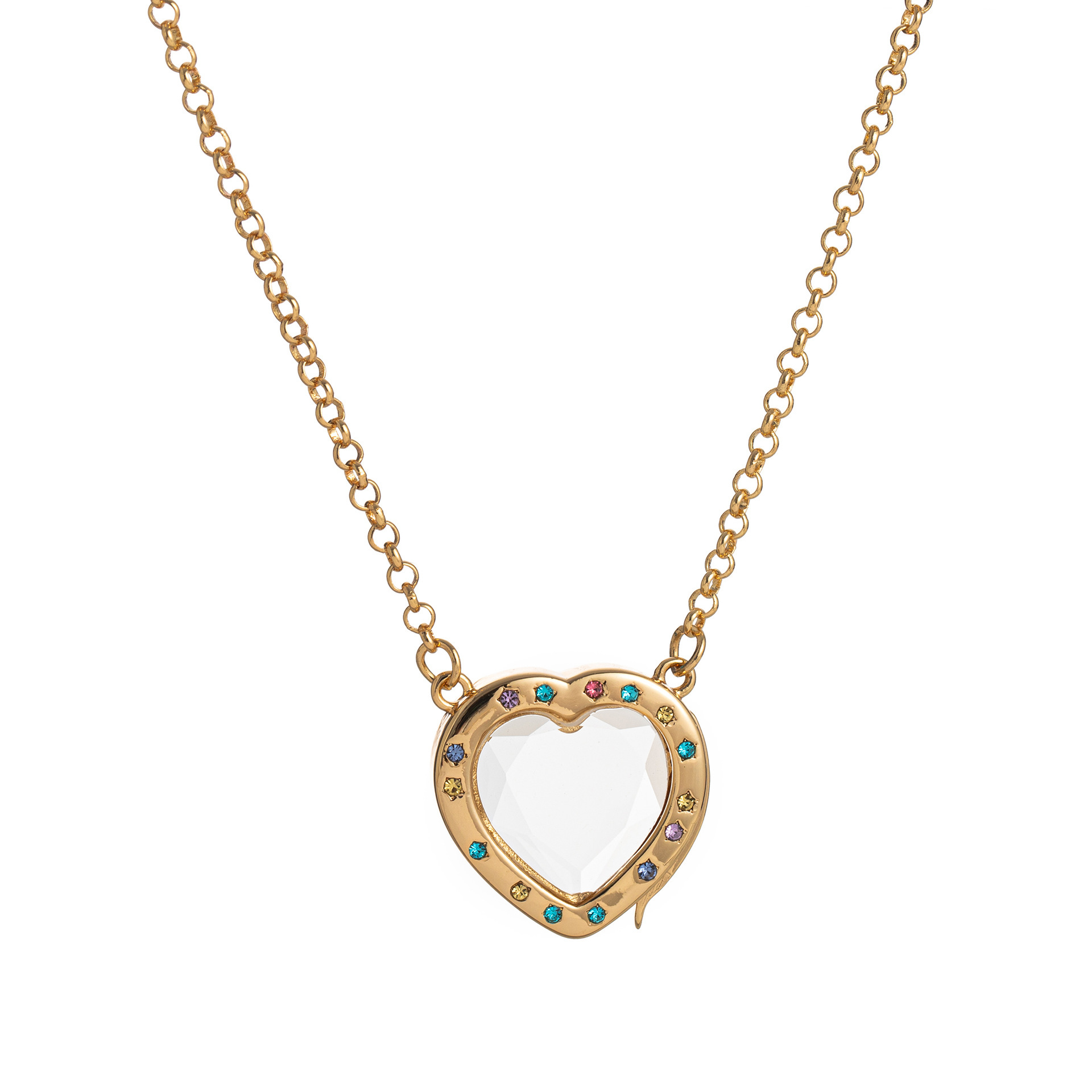 Collana con scatola in vetro con diamanti colorati Love