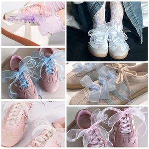 Lacets plats en organza de soie épais, lacets de remplacement élastiques avec breloques en strass pour femmes, baskets tendance personnalisées - Product Image 4