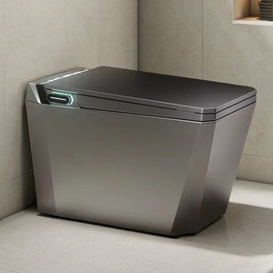 WC intelligent électrique de luxe en céramique, à poser au sol, avec bidet intégré, chauffant, noir, avec télécommande, à évacuation en S - Product Image 1