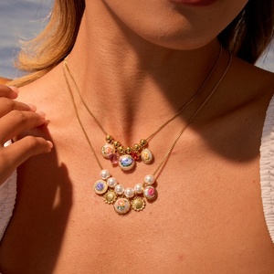 Collar de gota de amor con estampado de perlas Vintage para mujer, collar con colgante múltiple de acero inoxidable con Flor de Oro de 18 quilates para regalo de joyería - Product Image 2