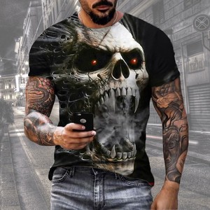 T-Shirt con <span class=keywords><strong>Stampa</strong></span> 3D di Teschio in Metallo per Uomo, Magliette con <span class=keywords><strong>Stampa</strong></span> Digitale Integrale, Top Hip Hop, Abbigliamento Personalizzato con Grafica - Product Image 1