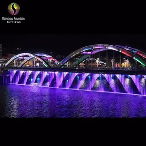 Puente agua característica fuente 200 metros Software Control al aire libre Digital cortina de agua para espectáculo de iluminación