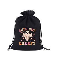 Sac en toile de jute à motif Halloween 15x20cm, sac en lin en gros, pochette à cordon en nylon, idéal pour décorations de festival, souvenirs, bonbons