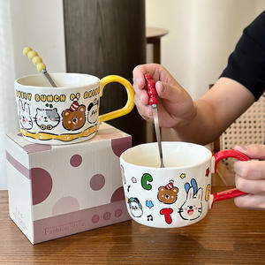 Cute Animal Cartoon Ceramic <strong>Childrens</strong> <strong>Mug</strong> With Handle And Spoon For Milk Breakfast Party Use Spring 2025 - Product Image 4