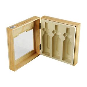 Caja de Regalo para Vino de Madera Hecha a Mano DS, para 3 Botellas, con Ventana, Acabado Barnizado Reciclable, Forma Rectangular, Personalizable DSW-1030 - Product Image 2